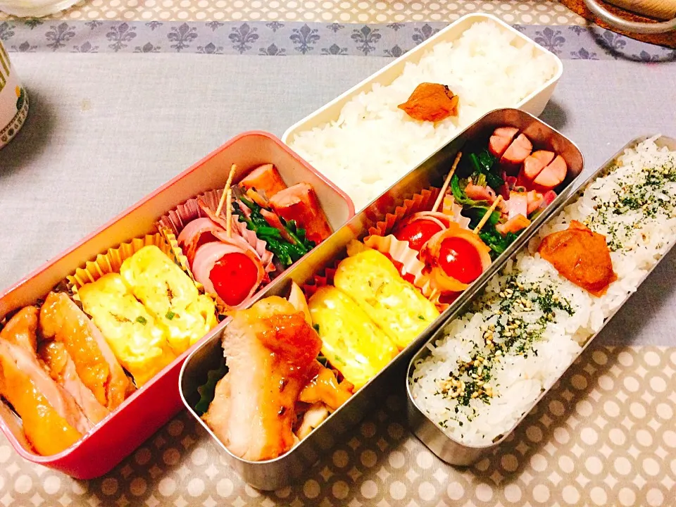 久々の父娘弁当。
#鶏の照り焼き 
#青ねぎ入り卵焼き
#ほうれん草のソテー
#プチトマトのベーコン巻き
#お花ウィンナー
#父娘弁当|madeleineさん