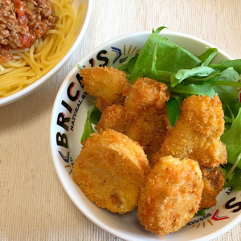 トンカツとれんこんのはさみ揚げ|もこうさぎさん