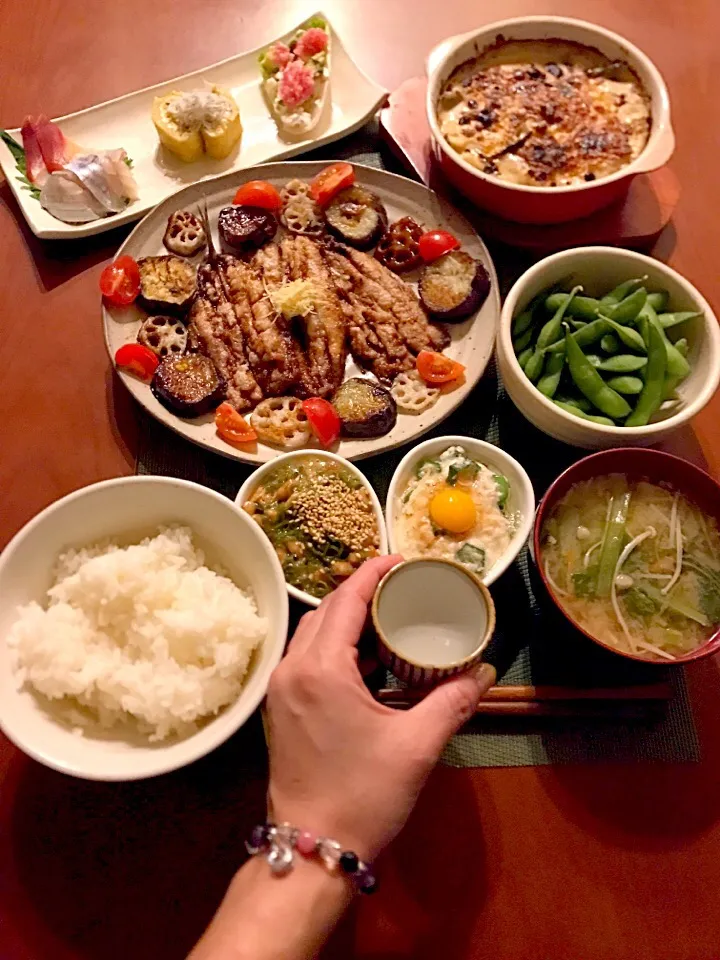 Today's Dinner🍴前菜･大根&豆腐のｸﾘｰﾐｰｸﾞﾗﾀﾝ･鰯とお野菜の蒲焼き･枝豆･白飯･めかぶ納豆･ｵｸﾗ大和芋･小松菜とえのきのお味噌汁|🌈Ami🍻さん