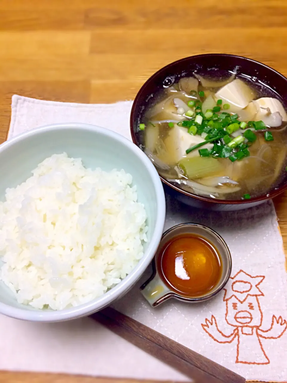 卵黄出汁醤油漬け&きのこと豆腐のお味噌汁@食堂かっぱ(o⁰⊖⁰o)|morimi32さん