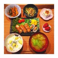 豚肉の野菜巻き定食🐷しっとり甘いさつまいもごはん🍠|chiakiさん