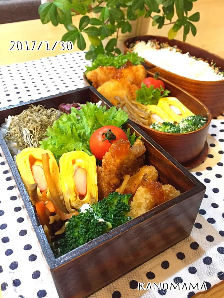 息子くん弁当&パパ弁。とんかつ、ポン酢ジュレで〜|ゆきさん