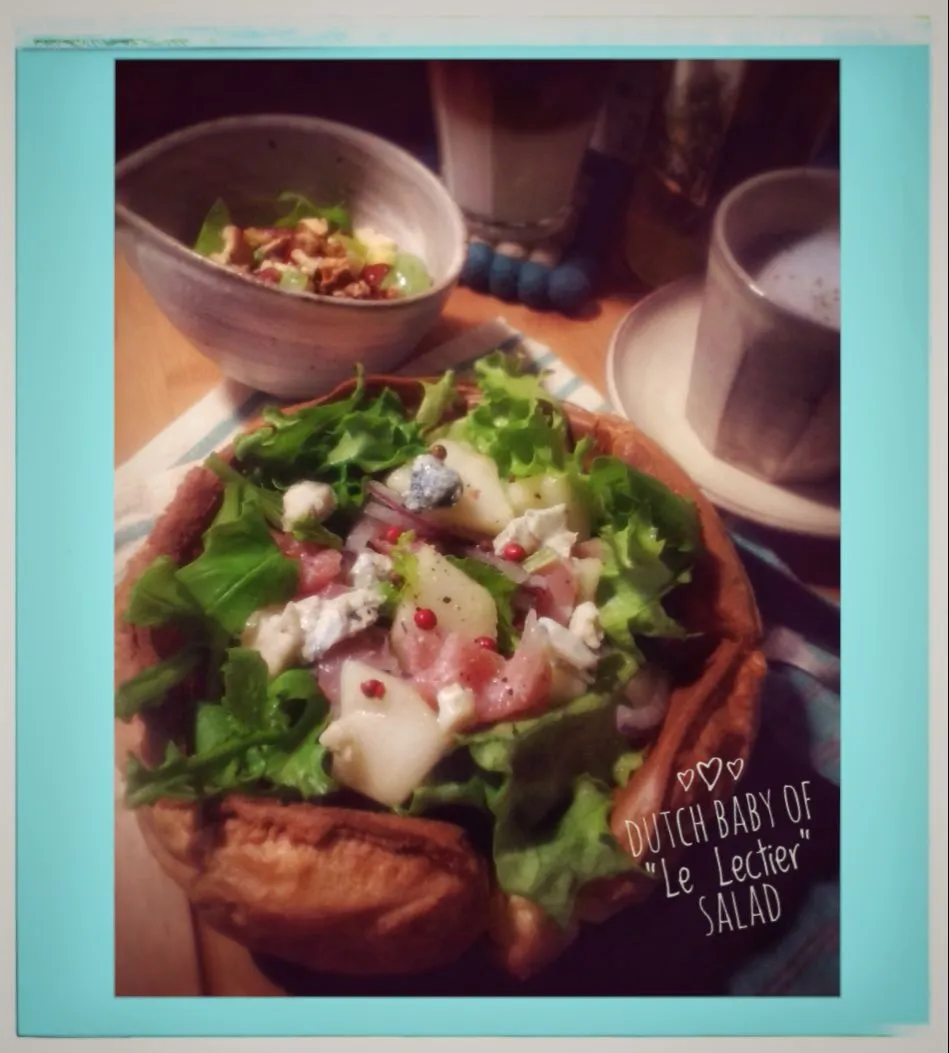 Snapdishの料理写真:ハナたなさんの簡単ダッチベイビー♡、洋梨サラダでお食事系。 #ルレクチェ|こいさんさん