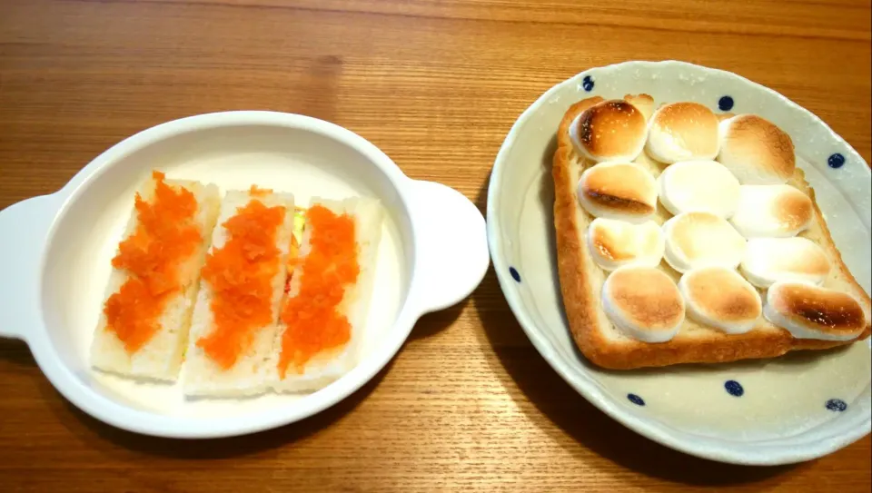 🍞Toast Lunch:9ヵ月baby　手作り人参ジャムトースト、mamaマシュマロトースト|pigmegさん