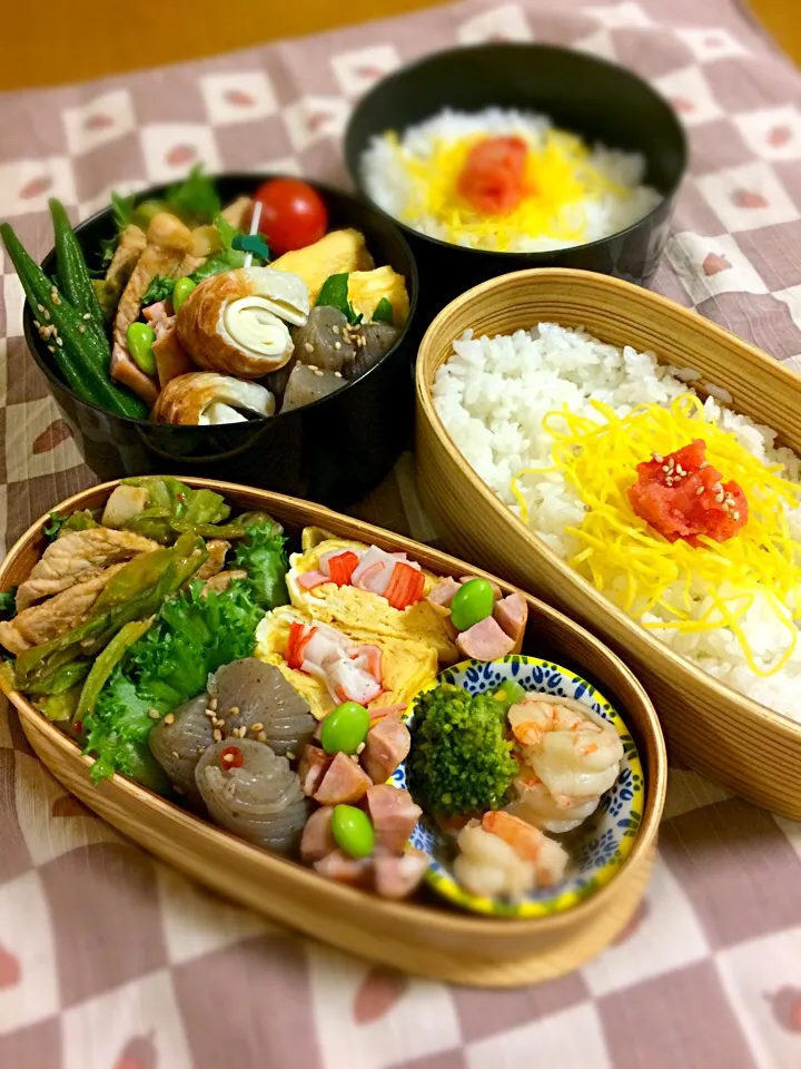 息子君、わたくし弁当🎶
回鍋肉
ピリ辛こんにゃく
玉子焼きポケット(カニカマ)
ウイン
エビとブロッコリーとろりん
チーちく、オクラ浅漬け(わたくし)
明太のっけごはん。|BooBooさん