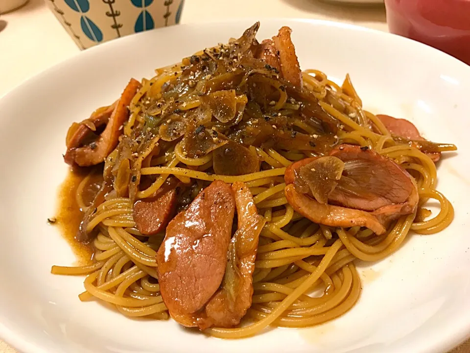 Snapdishの料理写真:鴨ねぎパスタ バルサミコ風味|Hiropanさん