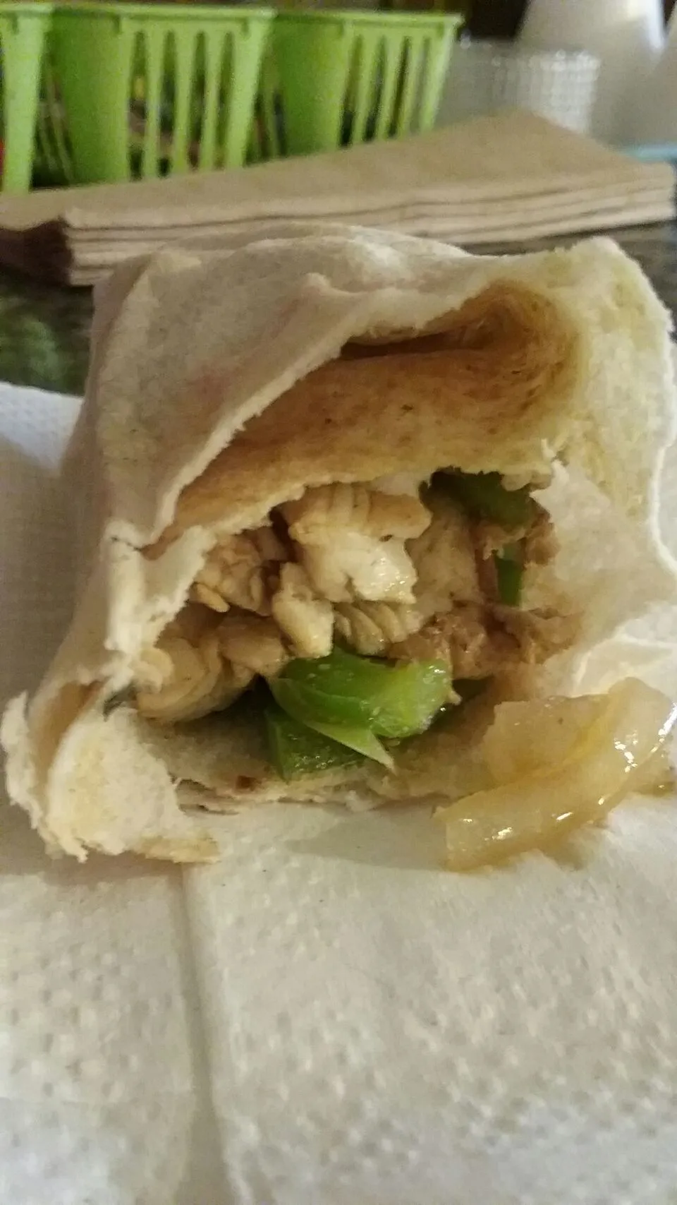 Snapdishの料理写真:my Lebanese wrap of chix, onion,  and green pepper.|Polly Gelfusoさん