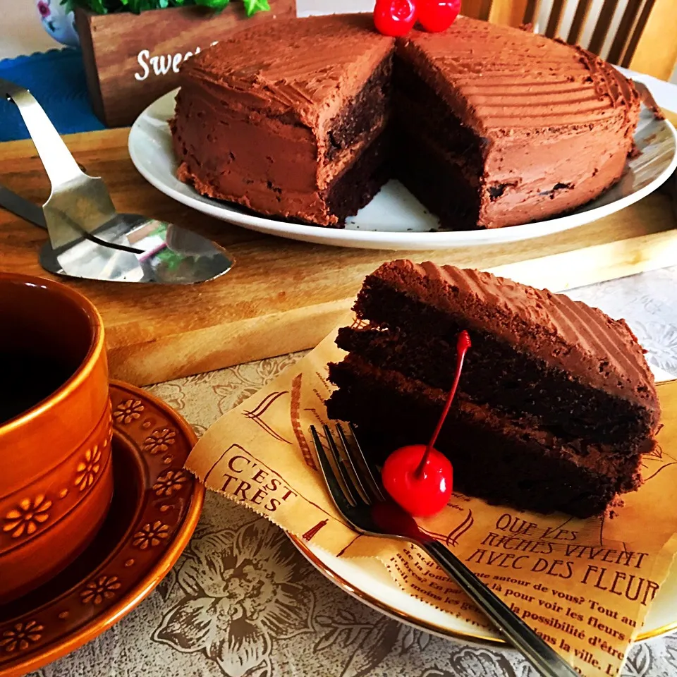 Have a break #chocolate cake with chocolate ganache butter cream#☕️☕️☕️|Babyluv Cabrera Ocampoさん