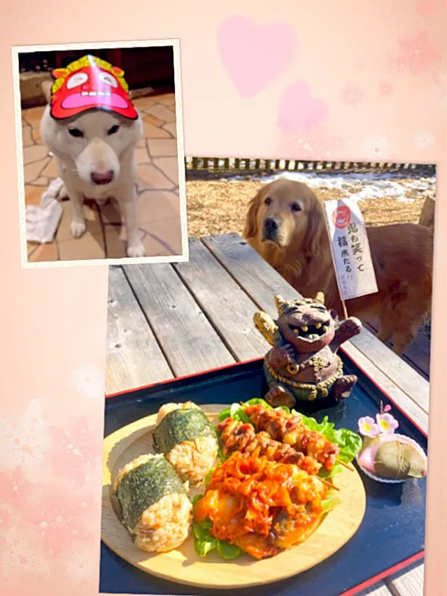 🍙おむすびランチ🍽
手作り焼き鳥🍖たらのソテートマト🍅パプリカソース和え
🌸立春🌸桜餅🐶きゅうちゃん🐾
鬼👹役トニー君|きゅうちゃんさん