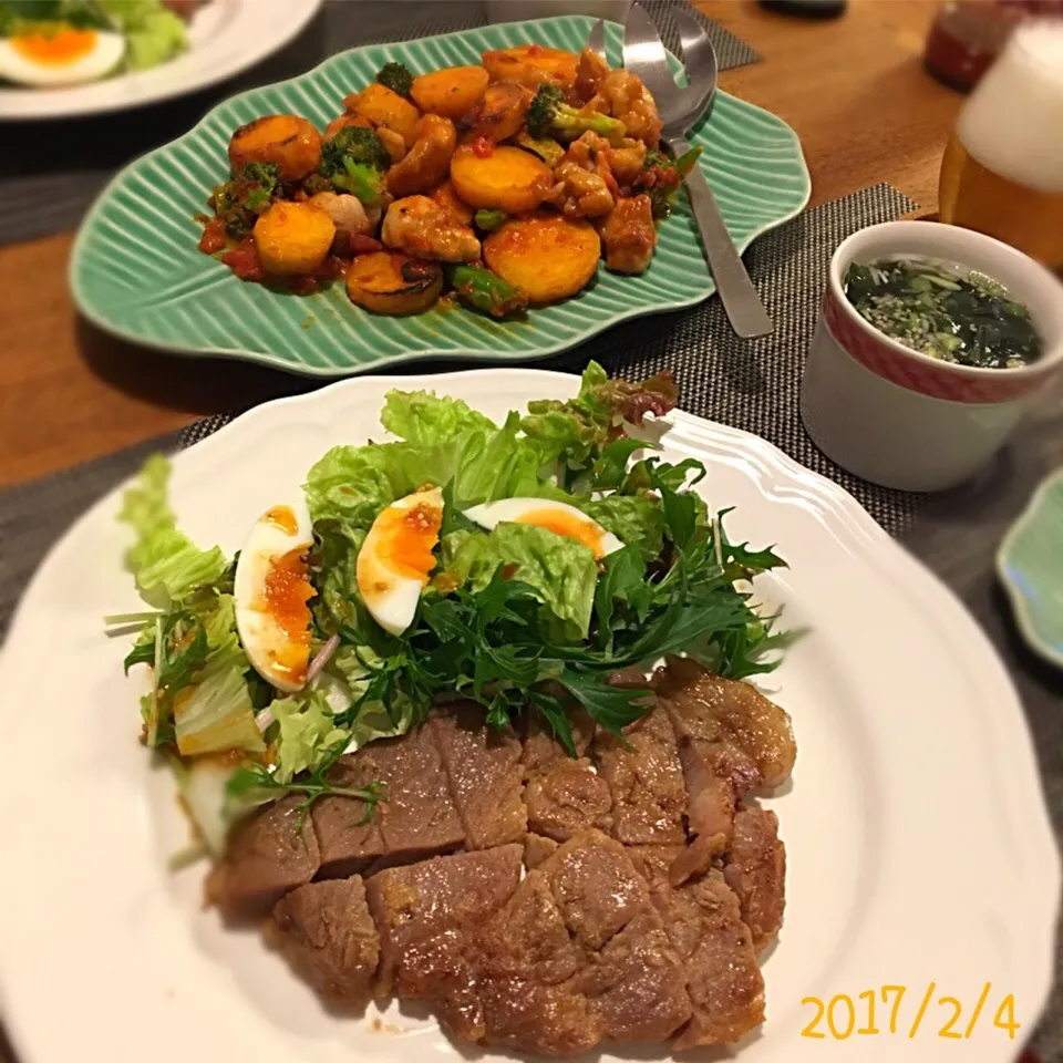 豚ロース味噌漬け
鶏もも肉と安納芋のトマトソース炒め
春雨スープ|𓇼 Ⓢ Ⓗ Ⓘ Ⓝ Ⓞ Ⓑ Ⓤ 𓇼さん