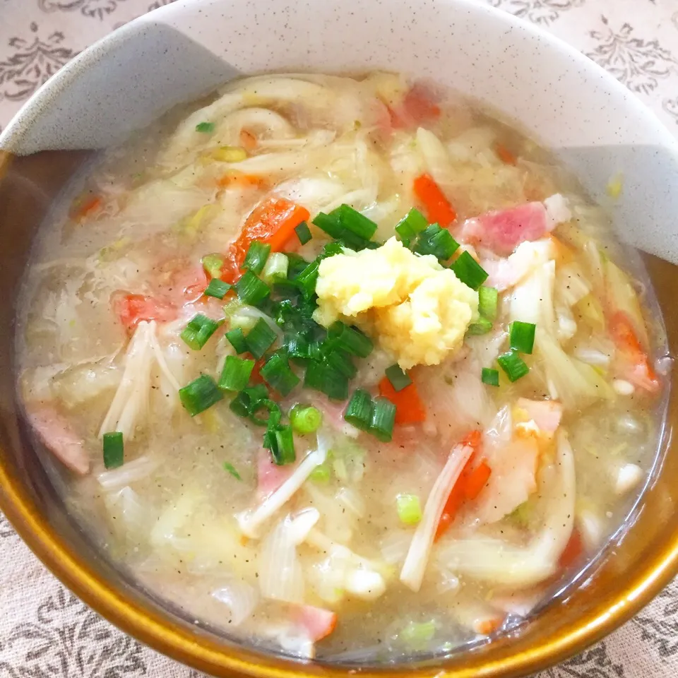 野菜たっぷり生姜柚子胡椒あんかけ塩うどん|カウンター嬢さん