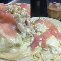 Snapdishの料理写真:生ハムとはなびらたけとブルーチーズのクリームパスタ|Makino Fumikoさん