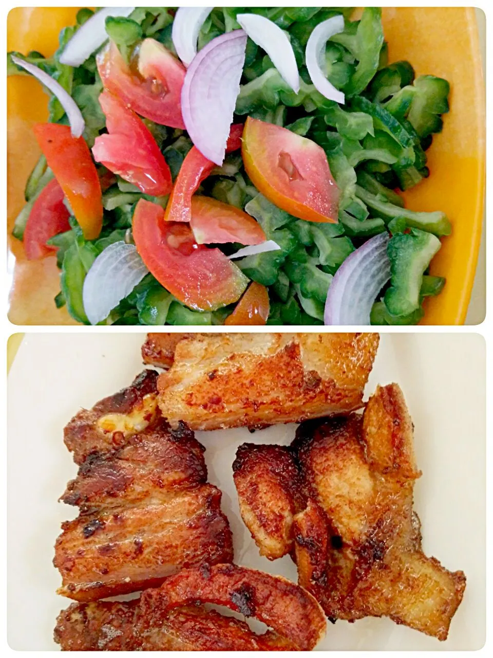 ampalaya salad and pork chop|lynnさん