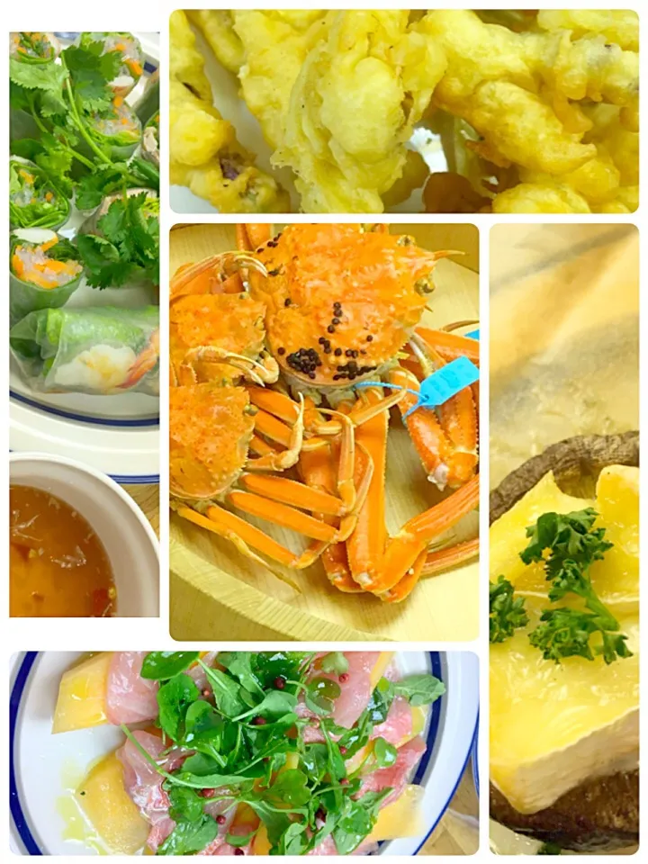 Snapdishの料理写真:SDお料理パーティ♡#島らっきょのフリッター#生春巻き#蟹#肉厚椎茸#|MIEKO 沼澤三永子さん