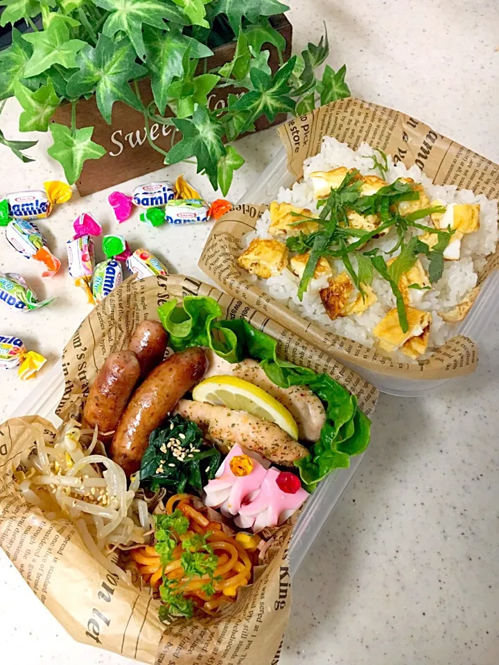 高校男子弁当🏉
＊ささみオーブン焼き
＊ほうれん草おひたし
＊かまぼこ
＊もやしナムル
＊ウインナー|emisanさん
