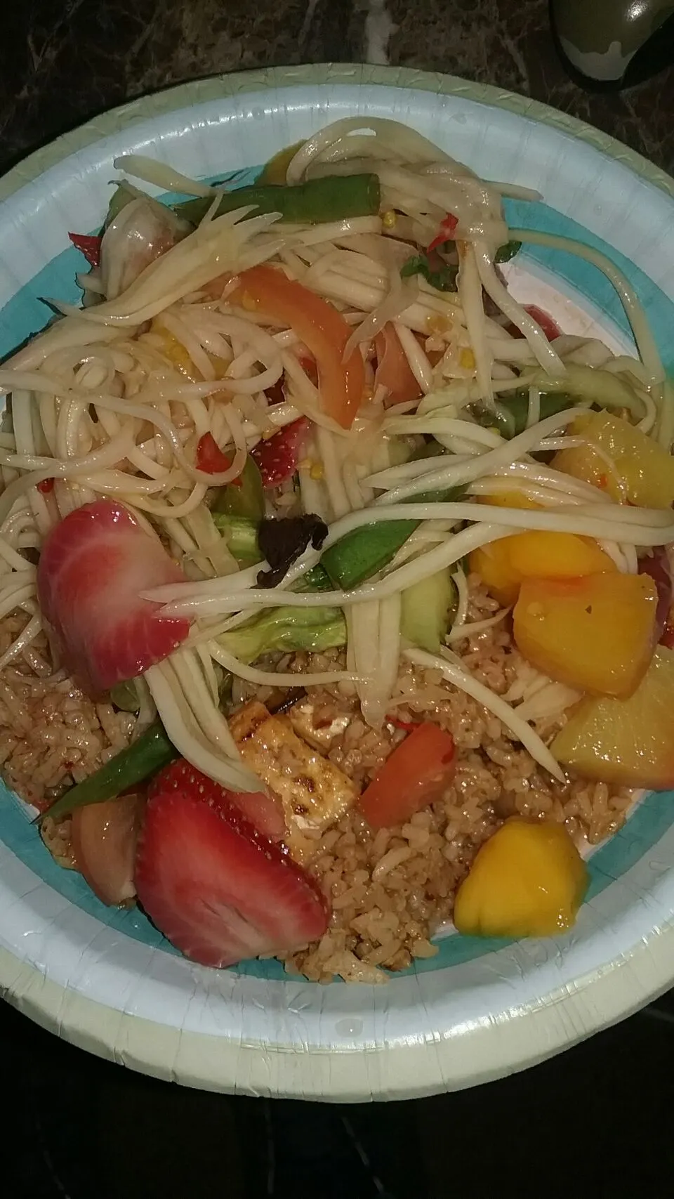 mixed leftover take out from last night,  holy basil tofu fried rice and papaya salad!|Polly Gelfusoさん