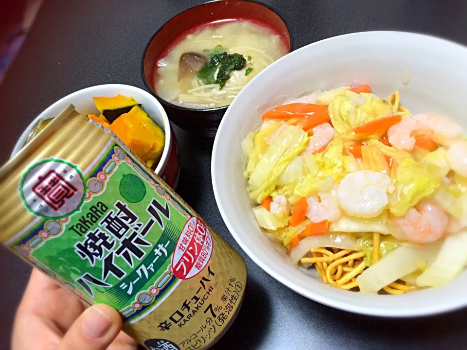 海鮮あんかけかた焼きそば&焼酎ハイボール|ぼーちゃんさん