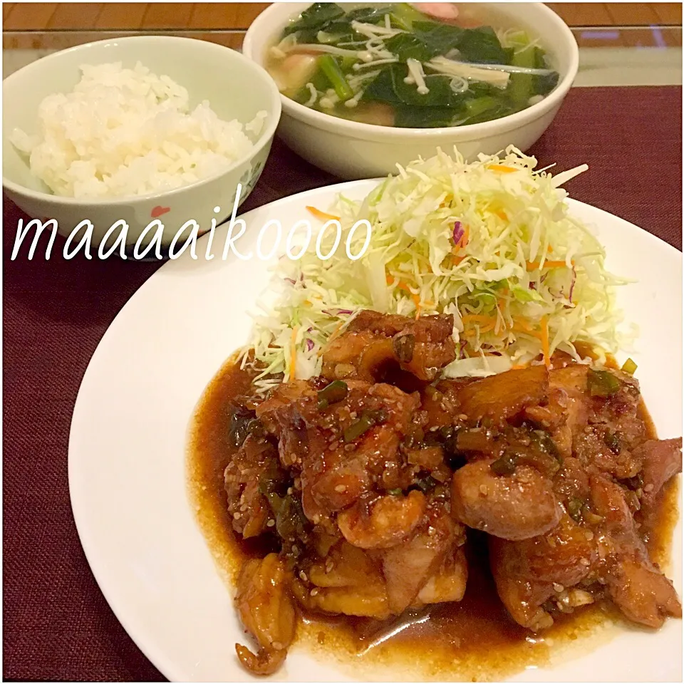 葱胡麻チキン🐔小松菜とえのきのスープ⭐︎|マイコさん