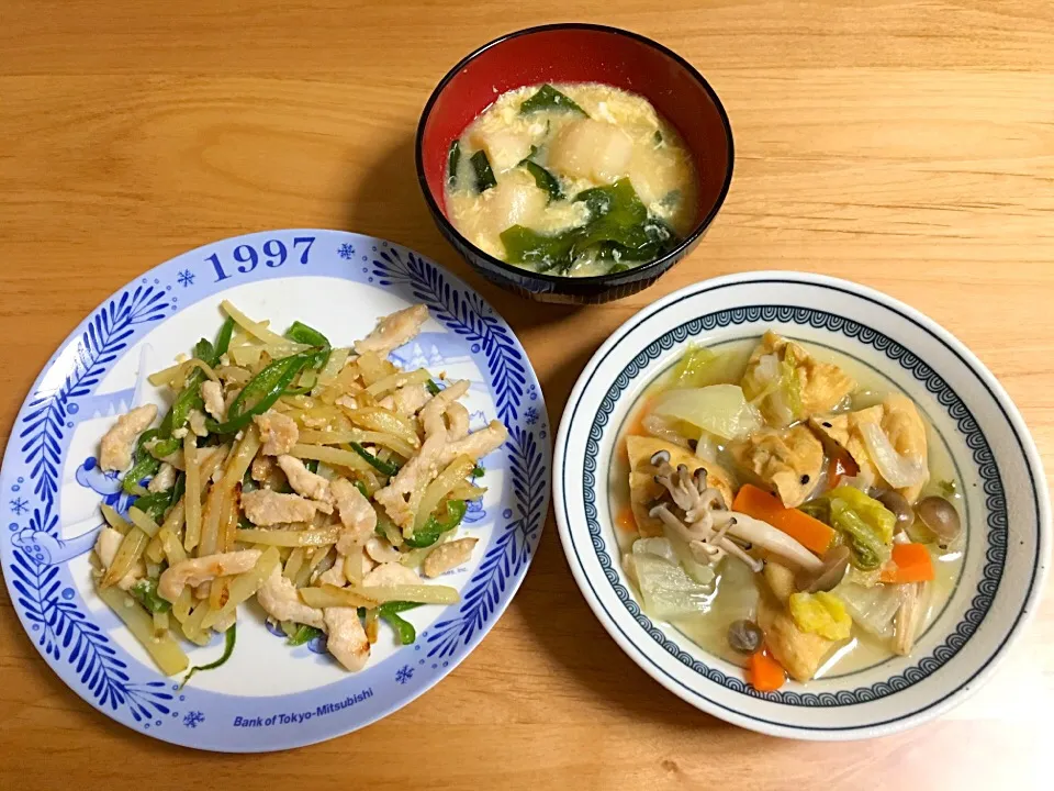 胸肉とじゃがいもとピーマンの塩麹炒め⭐白菜の煮浸し⭐お味噌汁|ほなさん