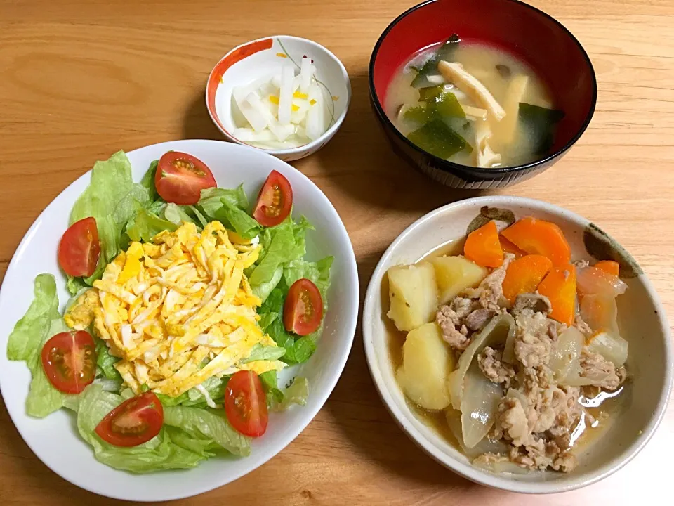 豚じゃが⭐たまごサラダ⭐柚子大根⭐お味噌汁|ほなさん