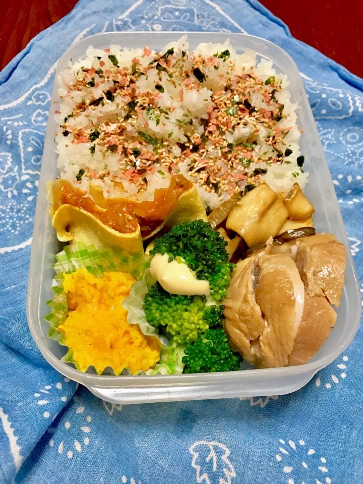 おはようございます！今日のお弁当です！
✔オムレツ
✔ブロッコリー
✔エリンギのソテー
✔かぼちゃサラダ
✔鶏チャーシュー

#お弁当記録 #お弁当初心者 #お弁当|ぽっぽさん