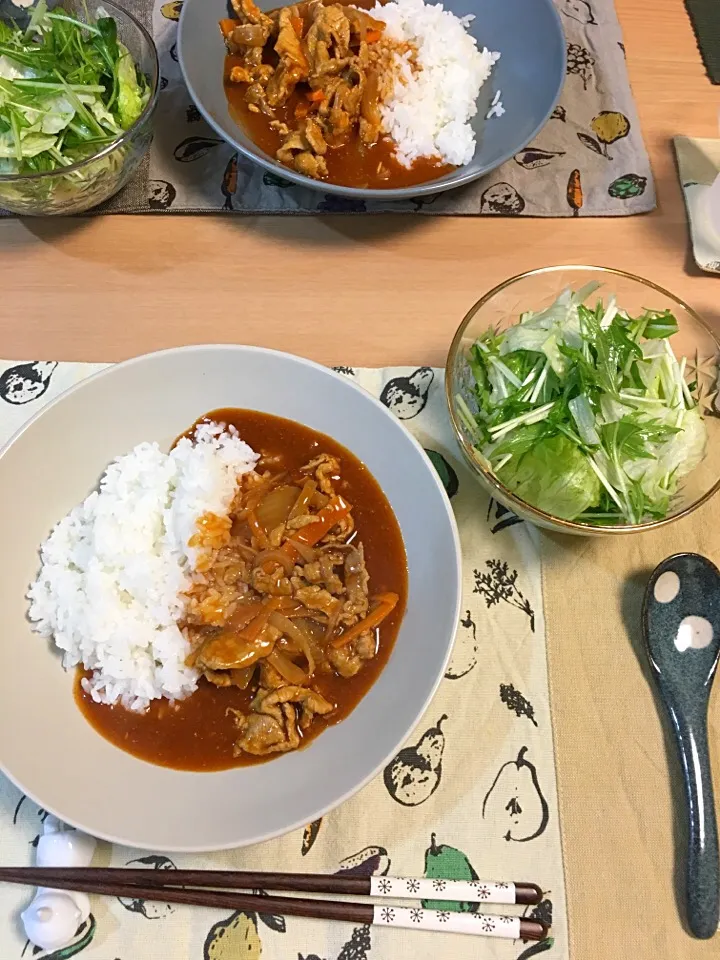 ハヤシライス
水菜とレタスのサラダ|はなおさん