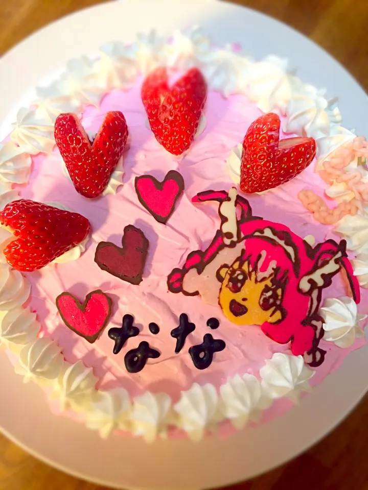 Snapdishの料理写真:娘のbirthdayケーキ🎂ハートジャッキプリキュアのピンクの髪の人ご希望✨|hananoさん