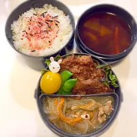 Snapdishの料理写真:#ポークソテー弁当 #麻婆春雨 #赤だし|アンジーさん