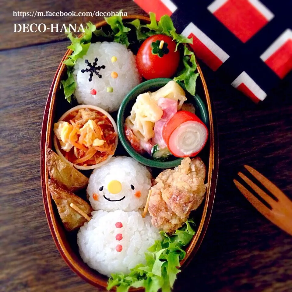 雪だるまのおにぎりの子ども弁当◡̈⃝♩|さとみ (satomi_foodart)さん