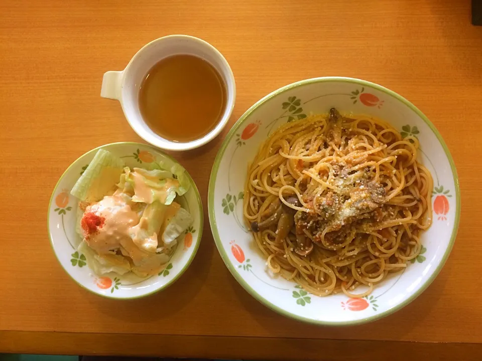 きのこのミートソーススパゲッティ|ばーさんさん