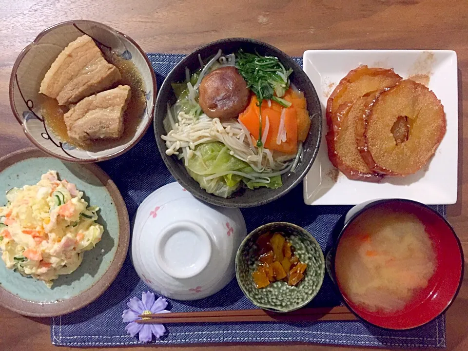 鍋風、焼きりんご、豚の角煮、|せさん