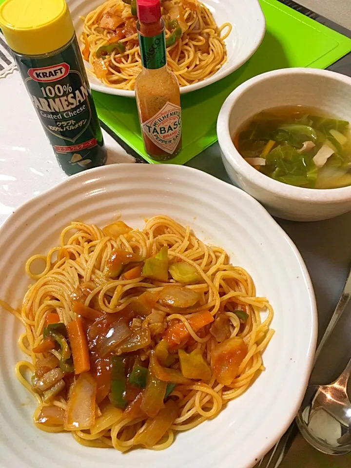 冷蔵庫残り物のトマトパスタ、野菜コンソメスープ(*^ω^*)|ライムさん