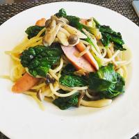 ちぢみほうれん草の和風パスタ#ちぢみほうれん草