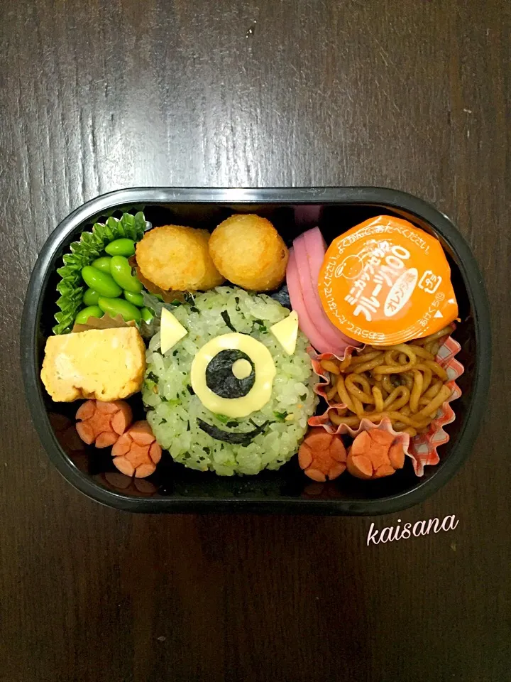 モンスターズインク マイク弁当♡  2016.5.16  #幼稚園 #年少 #キャラ弁 #モンスターズインク #マイク #マイクワゾウスキ|カイサナママさん