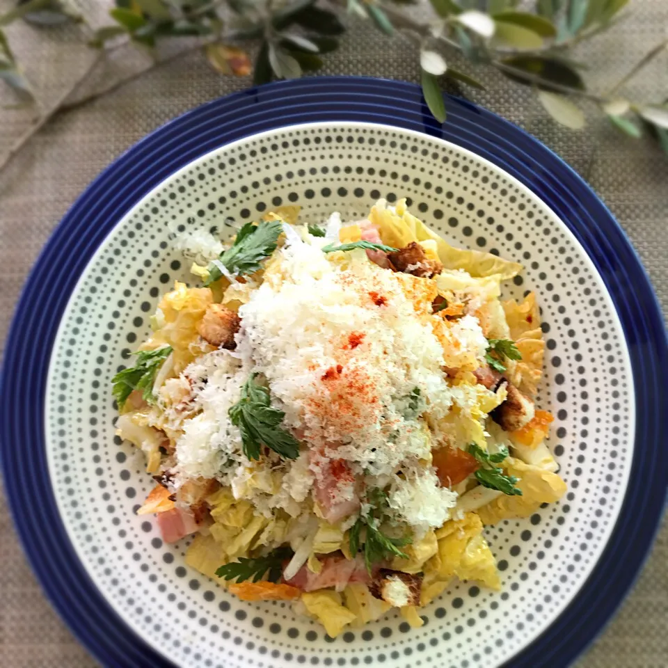 黄白菜＆春菊 Caesar salad💛|もとぱんさん