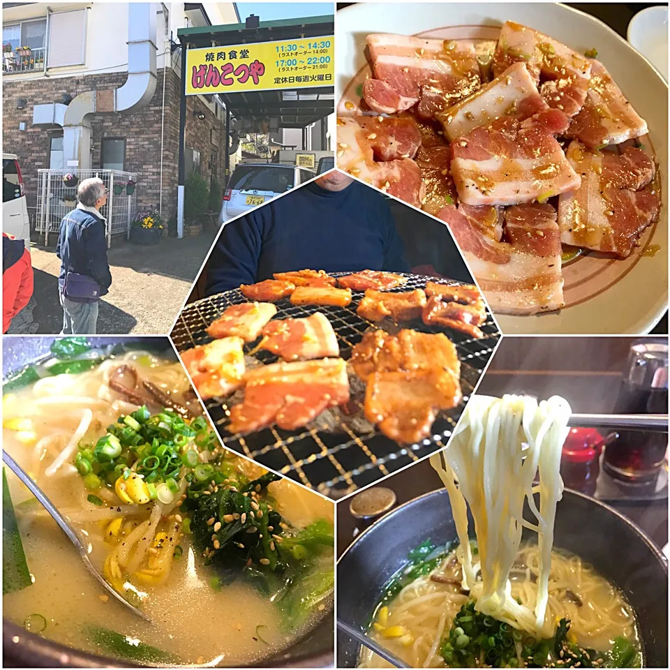 豚カルビ定食と塩ラーメンのセット@げんこつや(大楠山)|塩豚骨さん