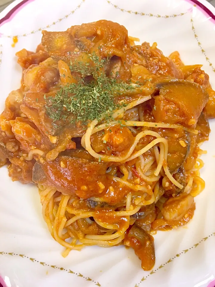 茄子と鶏肉のトマトソースパスタ|寧々栄養士さん