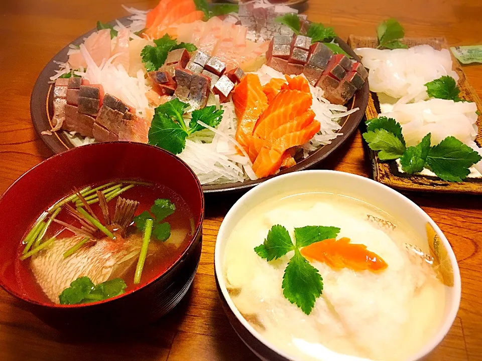 🎼鯛のかぶら蒸し
🎼鯛の吸い物
🎼刺し盛り
🎼喜多屋の酒|巧亭さん