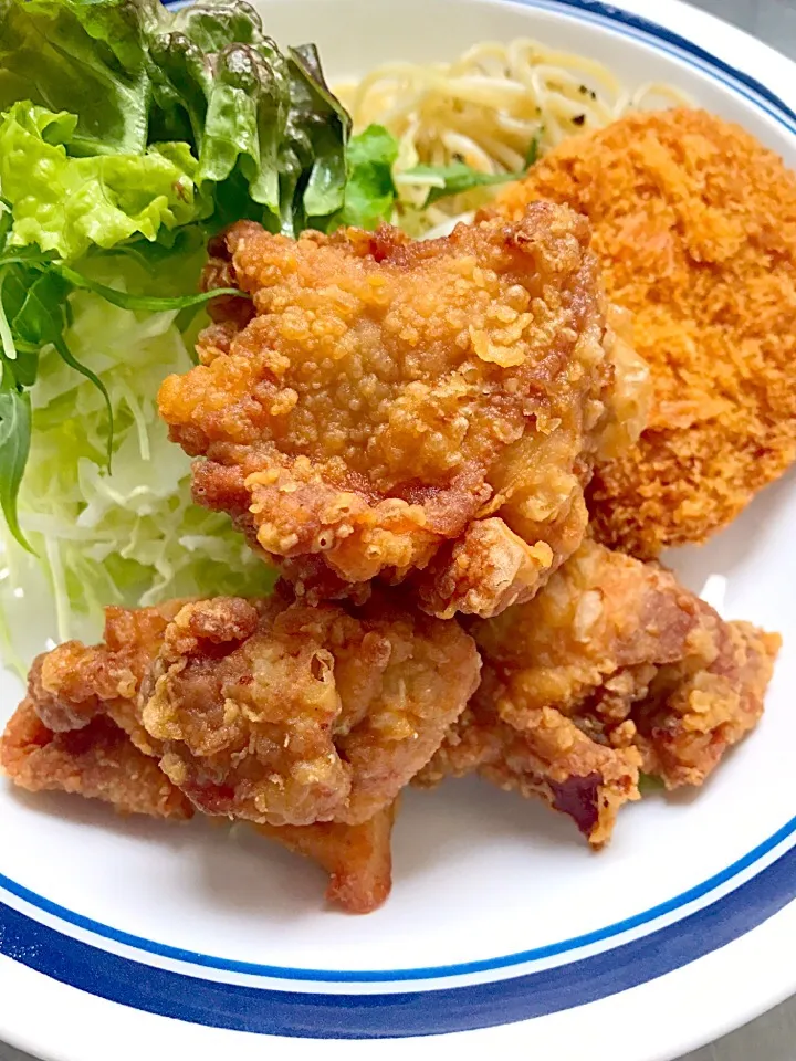 鶏もも肉の唐揚げ 卵オニオンコロッケ|学食おばちゃんさん