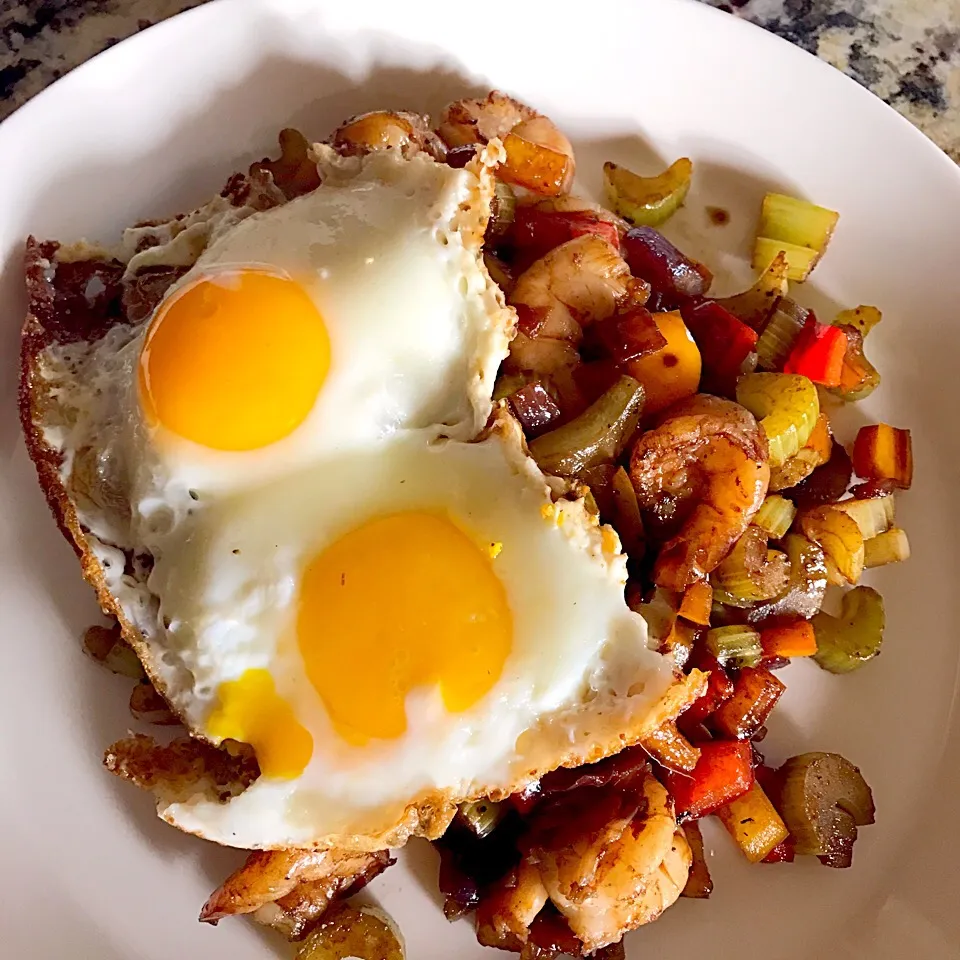 Snapdishの料理写真:Celery, assorted bell pepper, shrimp and egg.|Nanaさん