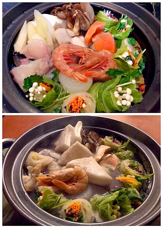 Snapdishの料理写真:A mixed Pot(of seafood&vegetables cooked at the table)🍲寄せ鍋⁈|🌈Ami🍻さん