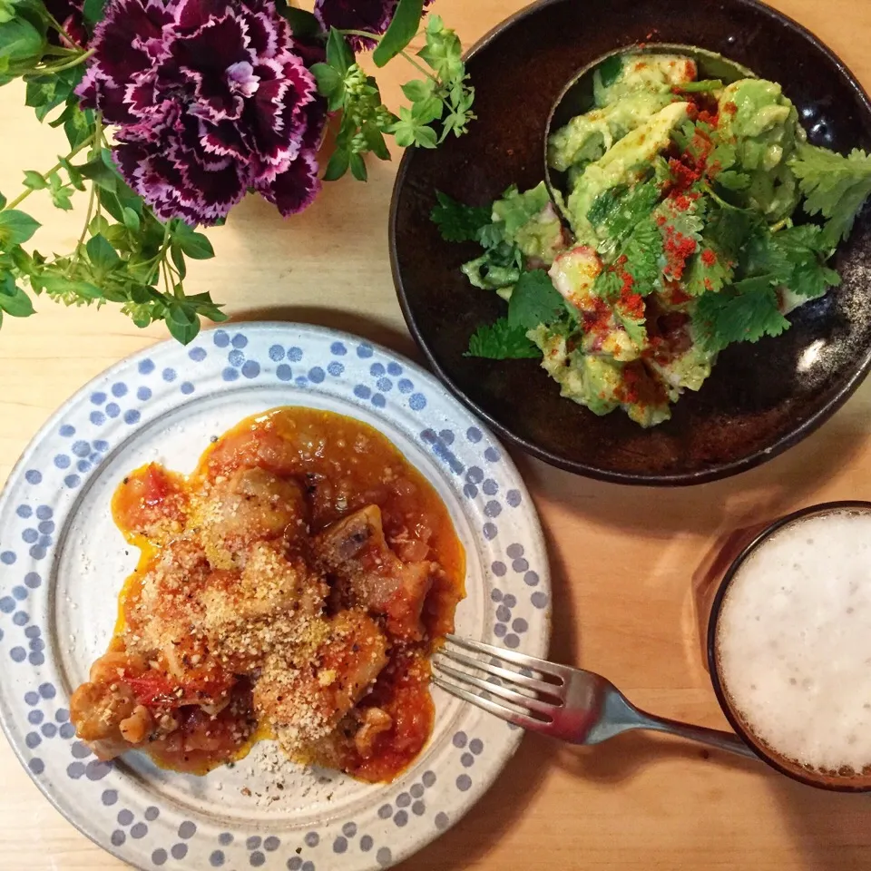 鶏もも肉のフレッシュトマト煮込み、タコとアボガドのセビーチェ|maruruさん