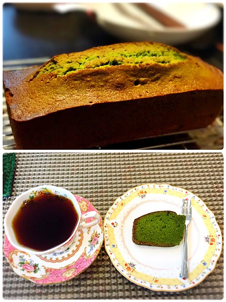 今日のデザートは夫の手作りの抹茶パウンドケーキとHazelnutコーヒーでした❣️ご馳走様！(*^_^*)|Hi-Niさん