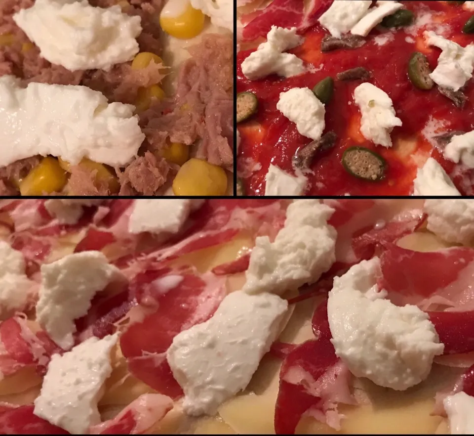 Snapdishの料理写真:#pizza bianca tonno piccante mais / pomodoro capperi alici / bianca patate coppa|matteo pisanoさん