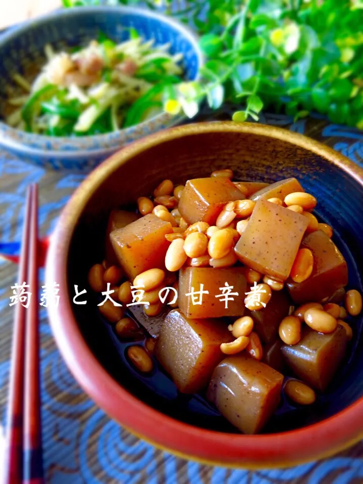 Snapdishの料理写真:蒟蒻と大豆の甘辛煮|ゆりえさん