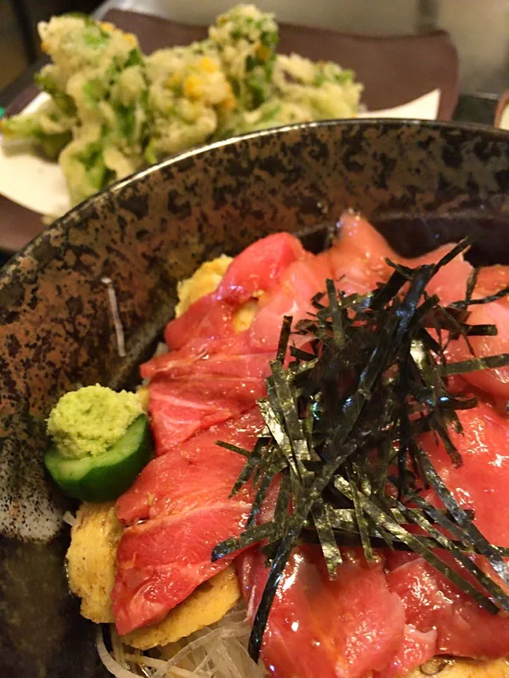 鉄火丼＆ふきのとうと菜の花天ぷら|ダンディ☆和田さん