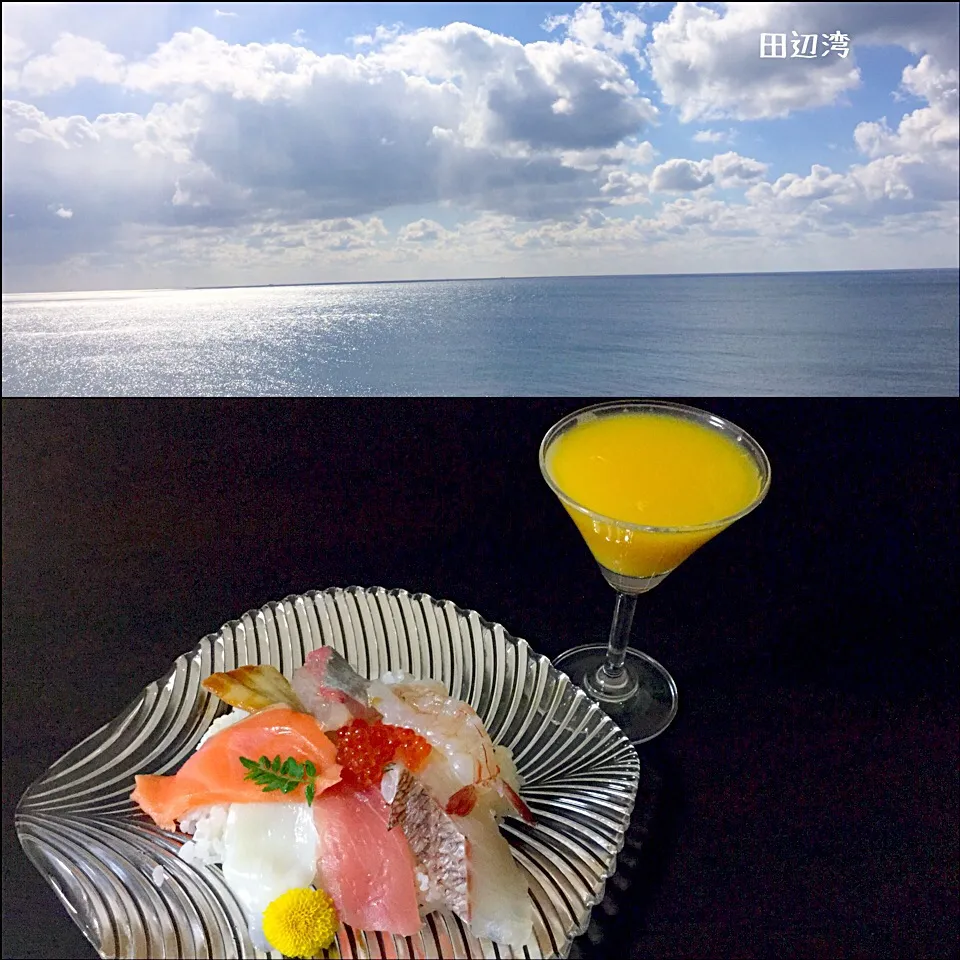 Snapdishの料理写真:海鮮丼&カクテル ミモザ|浦島太郎さん