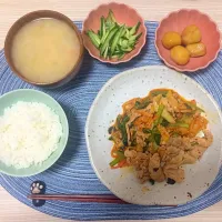 豚キムチ 里芋煮っころがし きゅうりの漬物 大根人参お味噌汁|nontarosさん