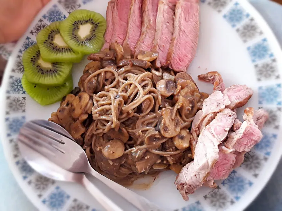 Spaghetti Soba Pork & Mushroom.  😊💖💖💖💖|Heartさん