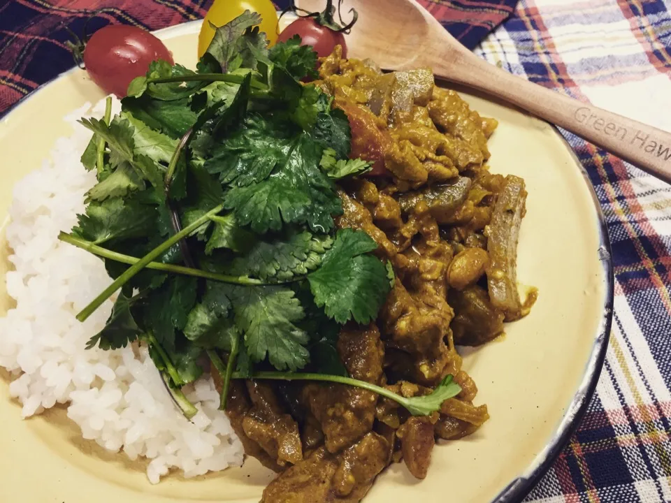 モツ煮カレー！パクチーのせ😋|江里子さん